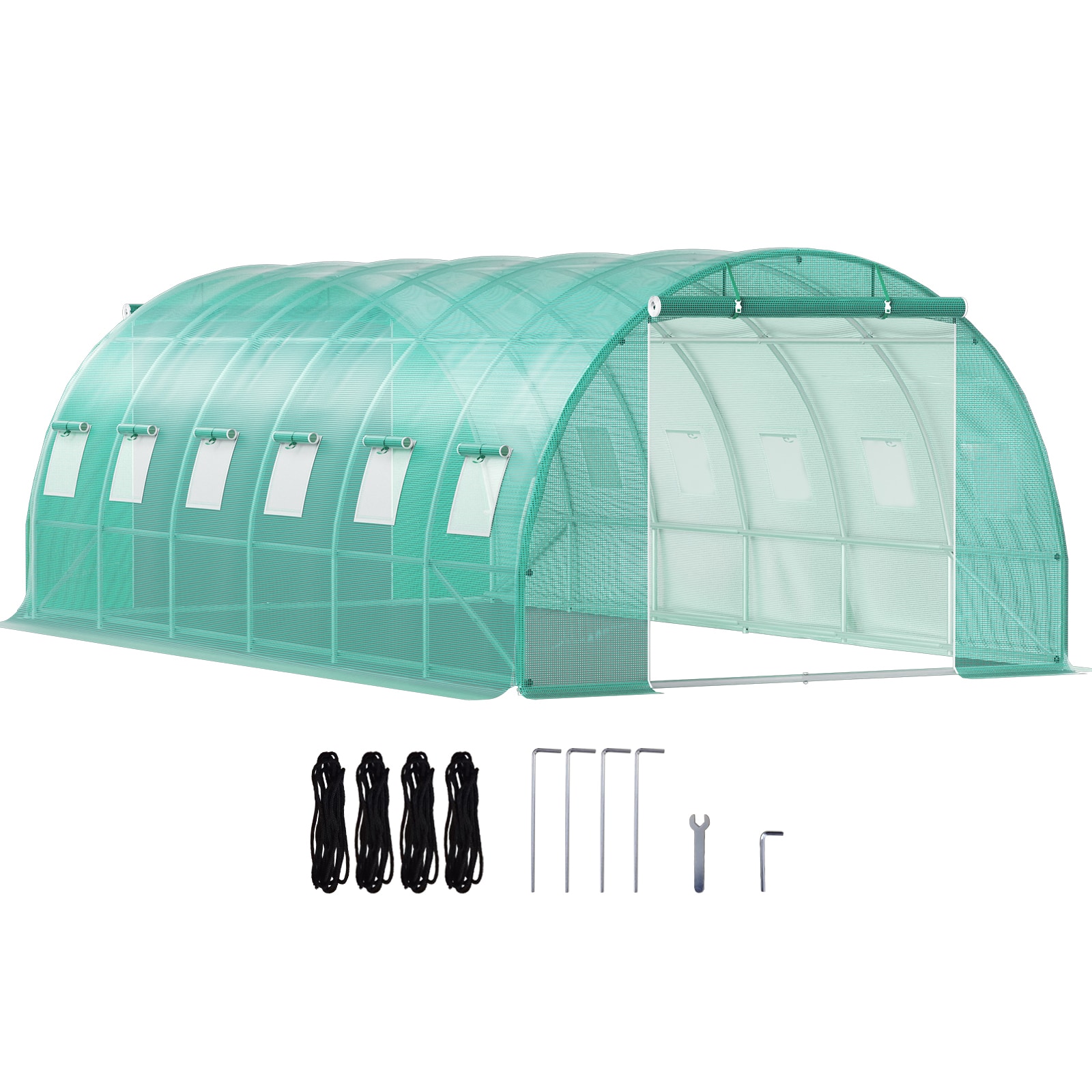 Walk-in Tunnel Greenhouse, 20 X 10 X 7 Ft Portable Plant Hot House W/ Galvanized Steel Hoops, 3 Top Beams, Diagonal Poles, 2 Zippered Doors & 12 Roll-up Windows, Green_maomaolike.com